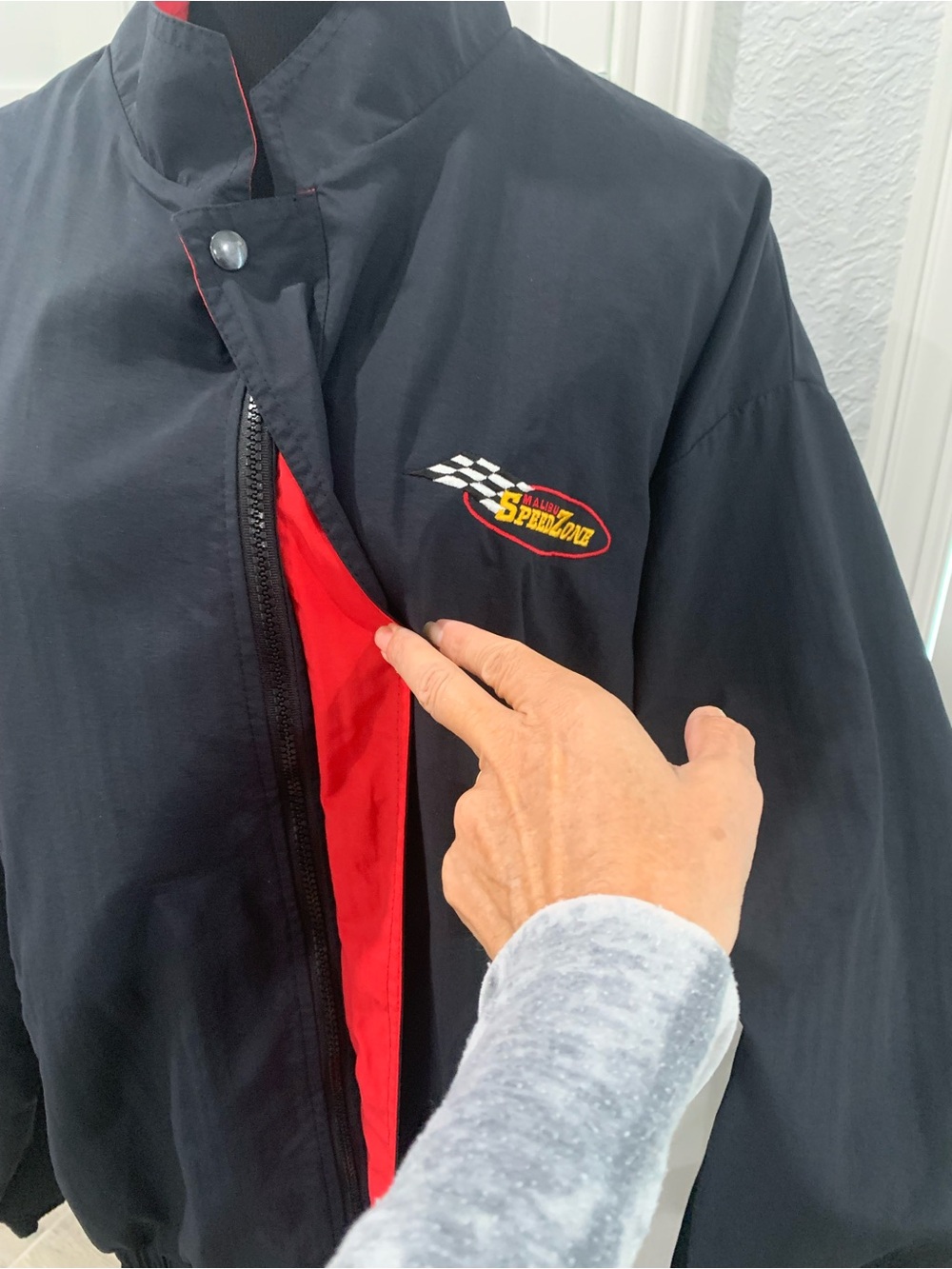 Vintage Speed Zone Black Bomber Jacket with Racing Patch